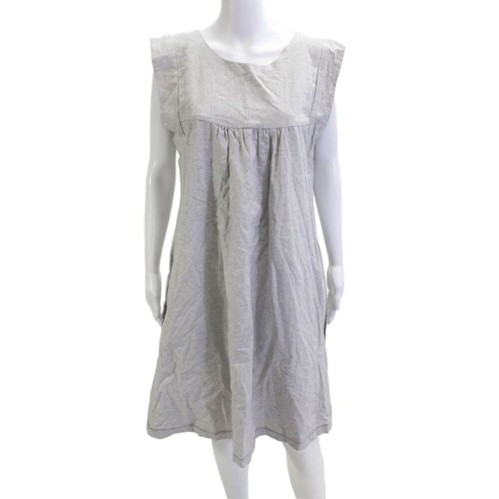 Diane Ness Women Gray Striped Shift Dress Sleeveless Square Neck Mid-Calf Size M